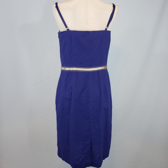 Loft navy linen dress with gold trim size 4 - Picture 7 of 8